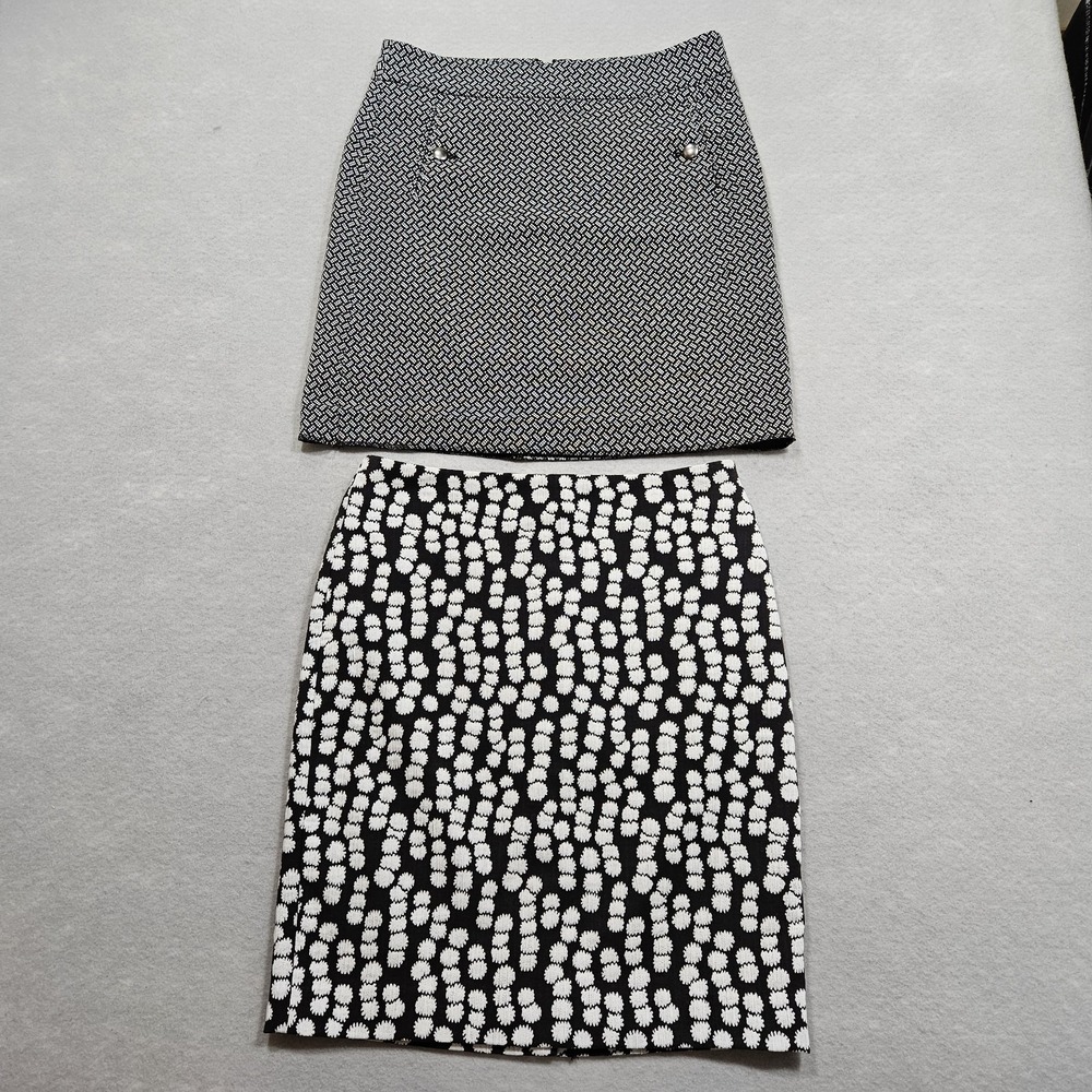 Ann Taylor Skirt Lot Womens 4P Petite Black White A Line Straight Mini Lined